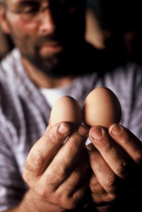 Boer met biologische eieren    